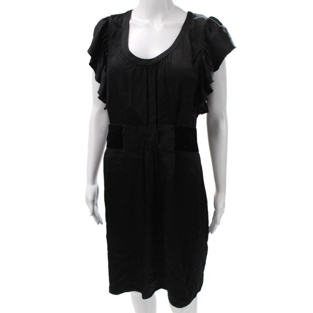 Thread Womens Black Silk Shift Dress Scoop Neck Short Sleeve Knee Length Size M